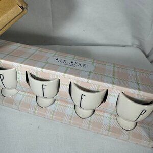 Rae Dunn "PEEP" White ceramic egg cups from the Artisan Collection by Magenta